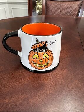 Spooky Boo Halloween Autumn Pumpkin Cat Ceramic Oversized Coffee Mug